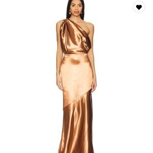 Lovers + Friends Asymmetrical One Shoulder Orange Gold Gown
